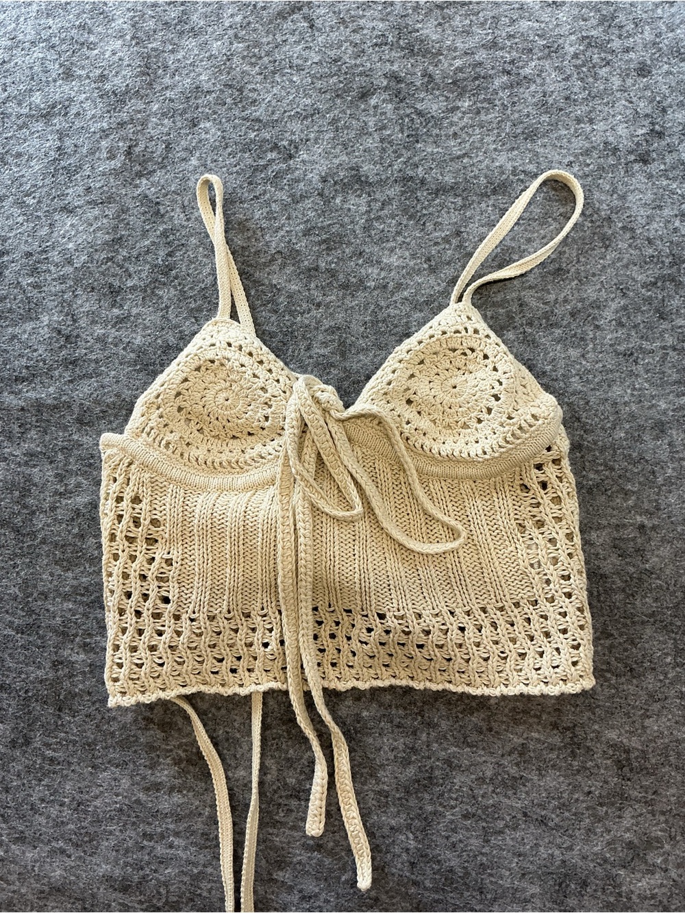 Jonathan Simkhai Crochet Tie-Front Crop Top in Beige Size S